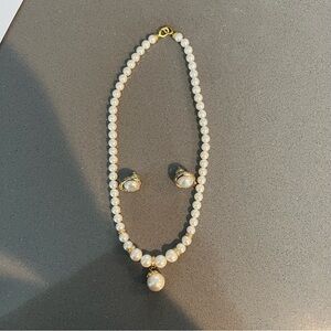 Elegant Pearl and diamond Necklace and Earring Set